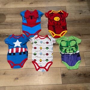 Lot of 5 Marvel Infant Bodysuits size 18 month, Hulk Captain America Spider-Man